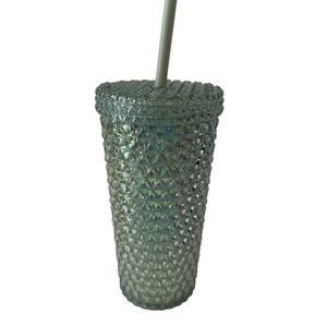 Your Zone 16-Ounce Acrylic Iridescent Textured Tumbler with Straw Green